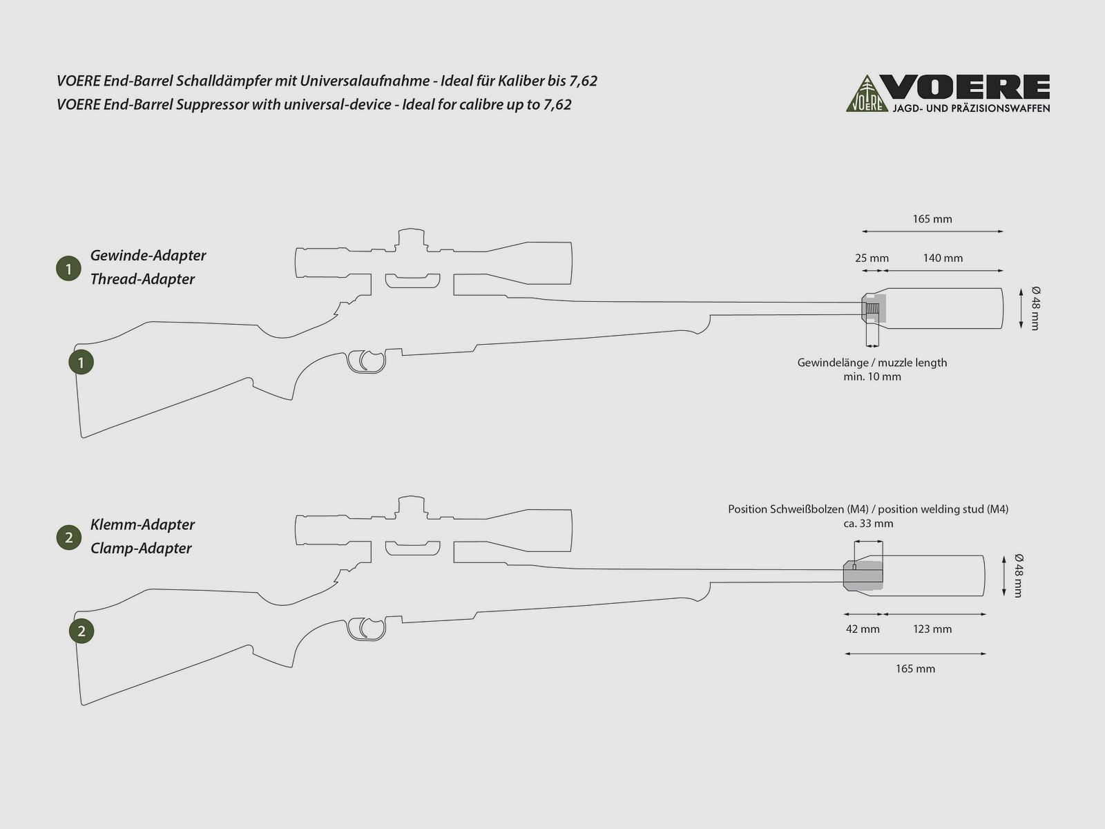Voere End-Barrel Schalldämpfer Sport mit Aufnahme für Voere Match Mündungsbremse – bis Kal. .308, Bild 3 von 5