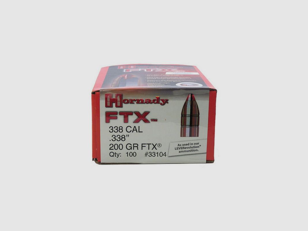 BOITE DE 100 OGIVES HORNADY 338 CAL.338 200 GRS FTX (338 MARLIN EXP)