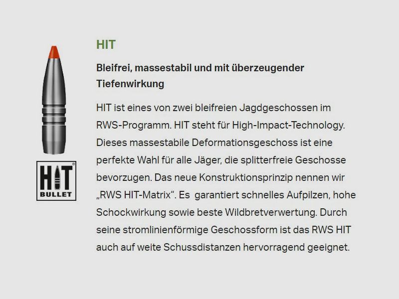 RWS Kugelpatronen 7mmRemMag HIT bleifrei 20 Stk 9,7/150grs