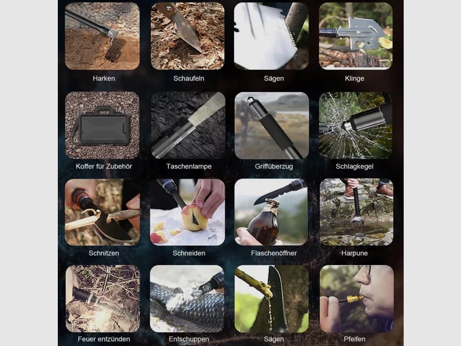 Set di pala tattica per sopravvivenza 13 in 1