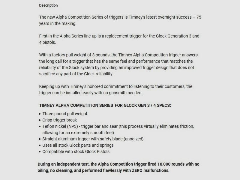 Timney Alpha Competition Abzug für Glock Gen3 & Gen4 Large Frame – Drop-In Trigger - RED