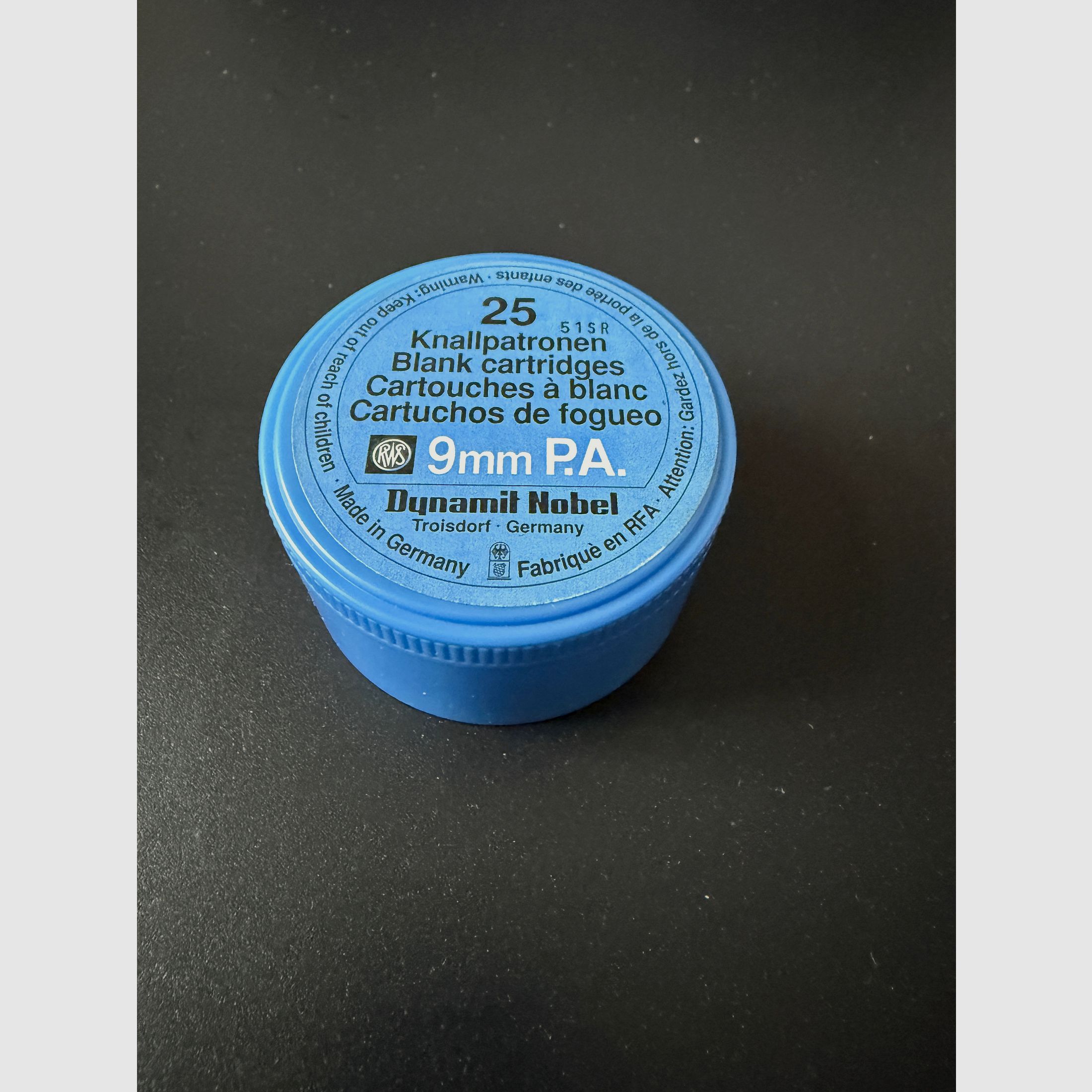 DYNAMIT NOBEL - 25 blank cartridges, bang cartridges, 9mm P.A., Germany