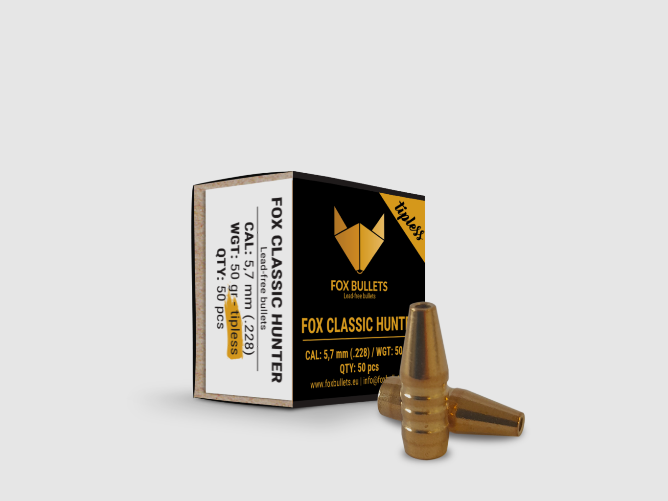 Fox Bullets Classic Hunter Tipless .228 3,2 g / 50 gr bleifreie Geschosse – 50 Stück