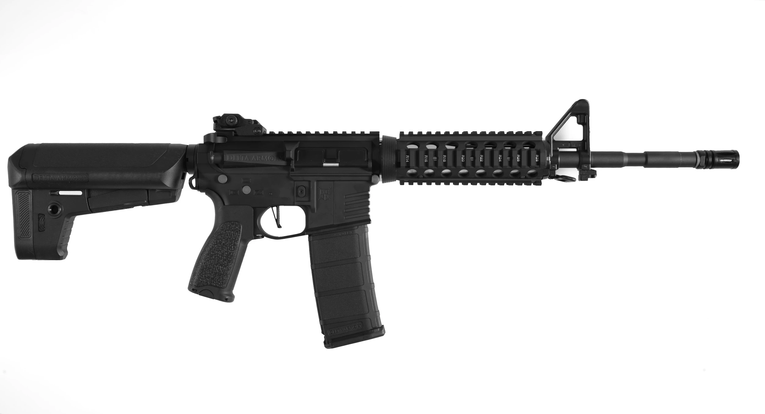 AR15 RIS ALPHA Vollmetall ETU Vollmetall Delta Armory Schwarz S-AEG Airsoft Gewehr Frei ab 18 Jahren