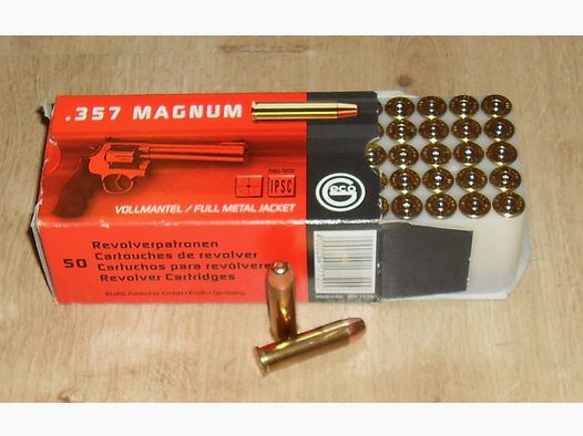 50 Stück Dekos GECO .357 Magnum / Magn. / .357 Mag Vollmantel Messinghülsen in Originalverpackung