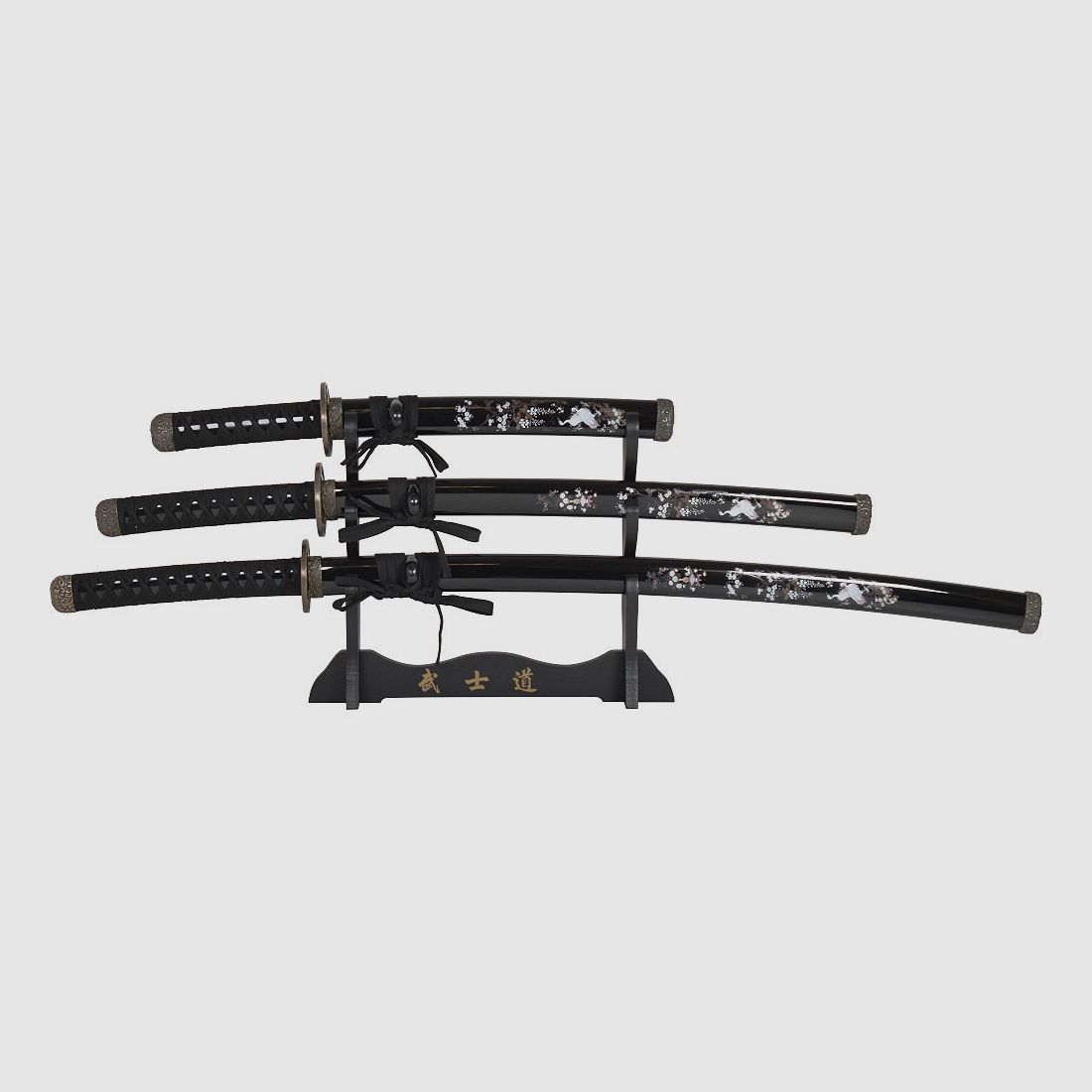 Samurai Schwert Garnitur schwarz 4 tlg.