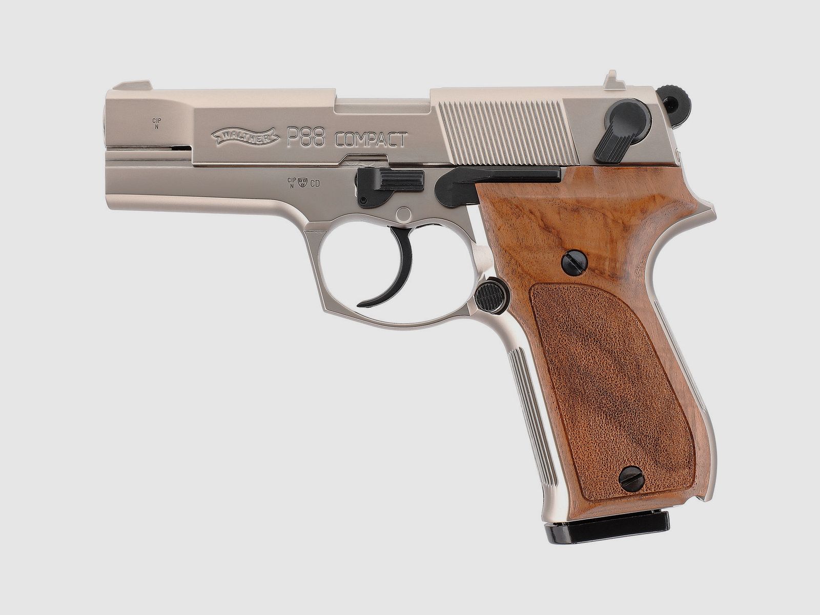 Walther P88, nichelato, impugnature in legno