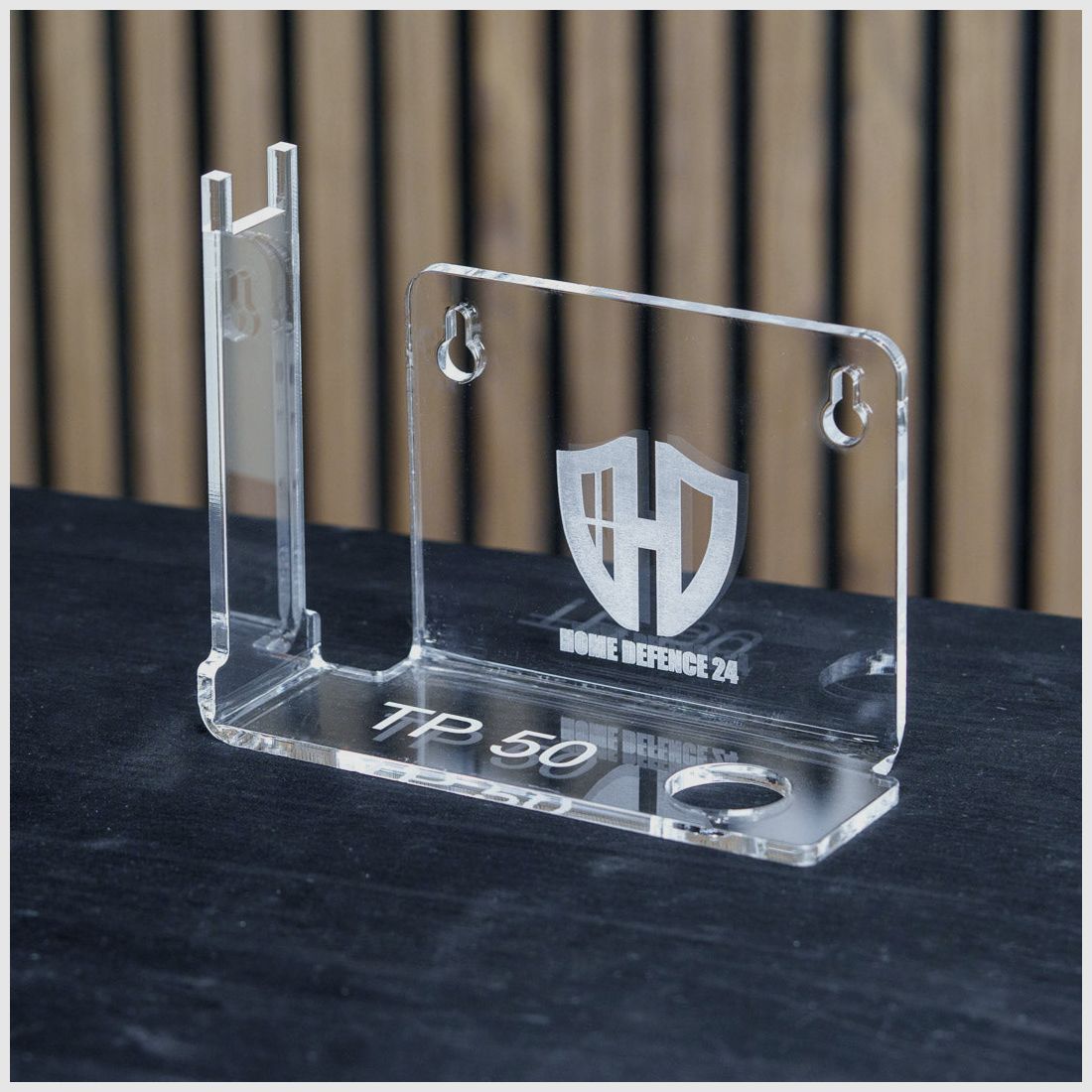 PLEXIGLAS® wandhouder / tafelstandaard voor HDR50 | HDP50 | stijlvol ontwerp met lasergegraveerd Homedefence-logo