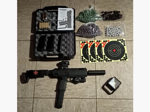 !Update! Tippmann Tipx MSC Body Kit Markierer .68 Zubehör Paintballs Gummibälle Alu Kugeln Cal 68 CO2 Set Visier Rot Grün Punkt Socom Laser Lampe