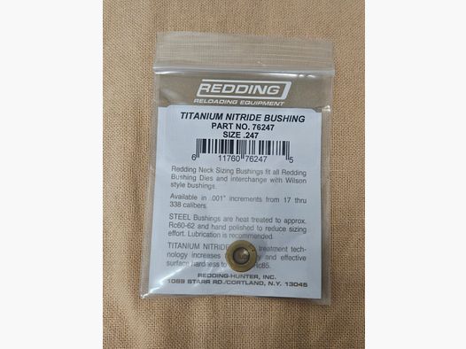 Redding Bushing .247 Titannitrid beschichtet. Für Matrizen Typ "S" Kalibriermatrize, Art.-Nr.: 76247