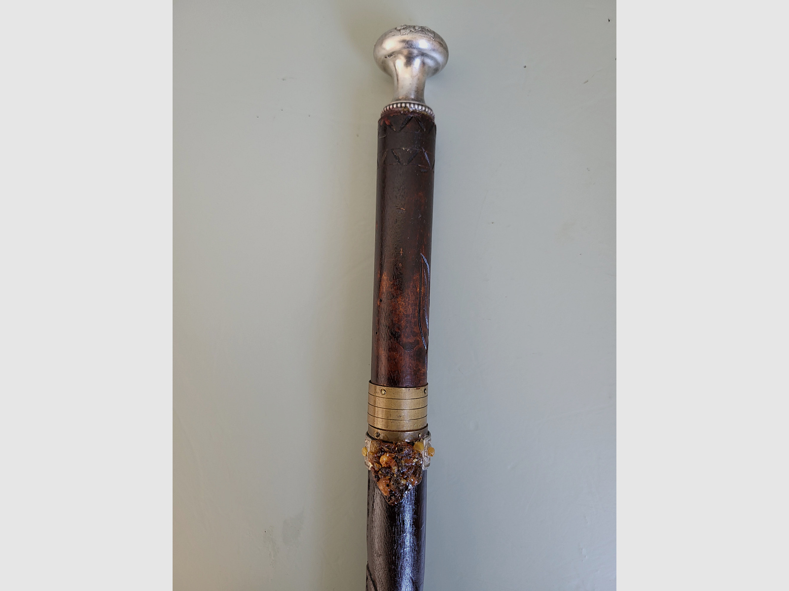 Canne de promenade Art nouveau - argent 800 - avec contenu - ambre - "Bruckmann & Sehne