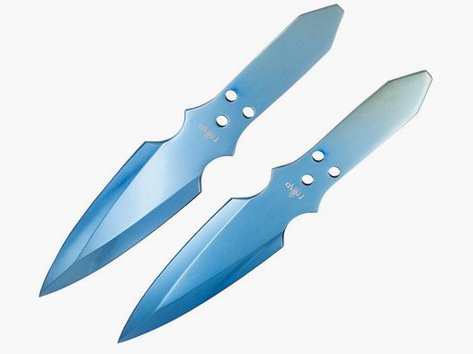Throwing knife set light blue including sheath