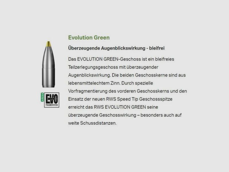 RWS Cal. 3.. Fusils .30-06 EVO Green 20 pcs 9,0g/139grs sans plomb