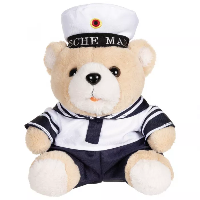 Teddybeer met pak en muts, marine, ca. 28 cm hoog, afbeelding 1 van 2
