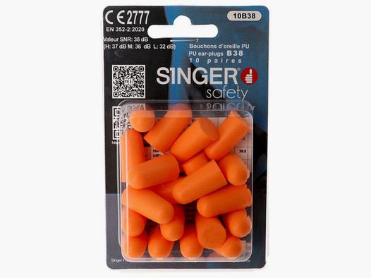 Bouchons d&rsquo;oreille en polyuréthane orange – SNR 38 dB – Blister de 10 paires