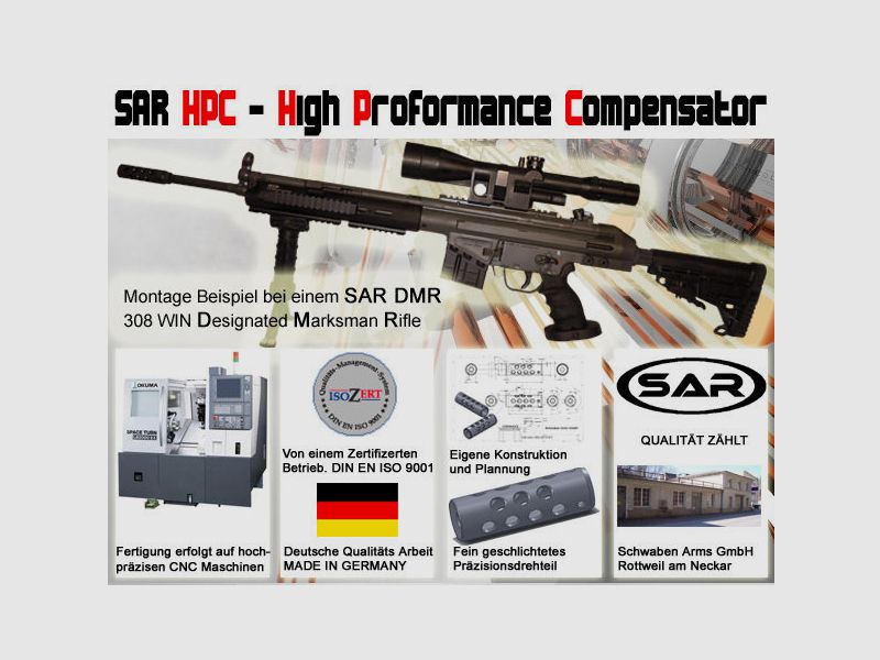 Schwaben Arms GmbH	 SAR M41 HPC Kompensator 308win. HIGH PROFORMANCE COMPENSATOR auch passend für HK G3, MR308, T41