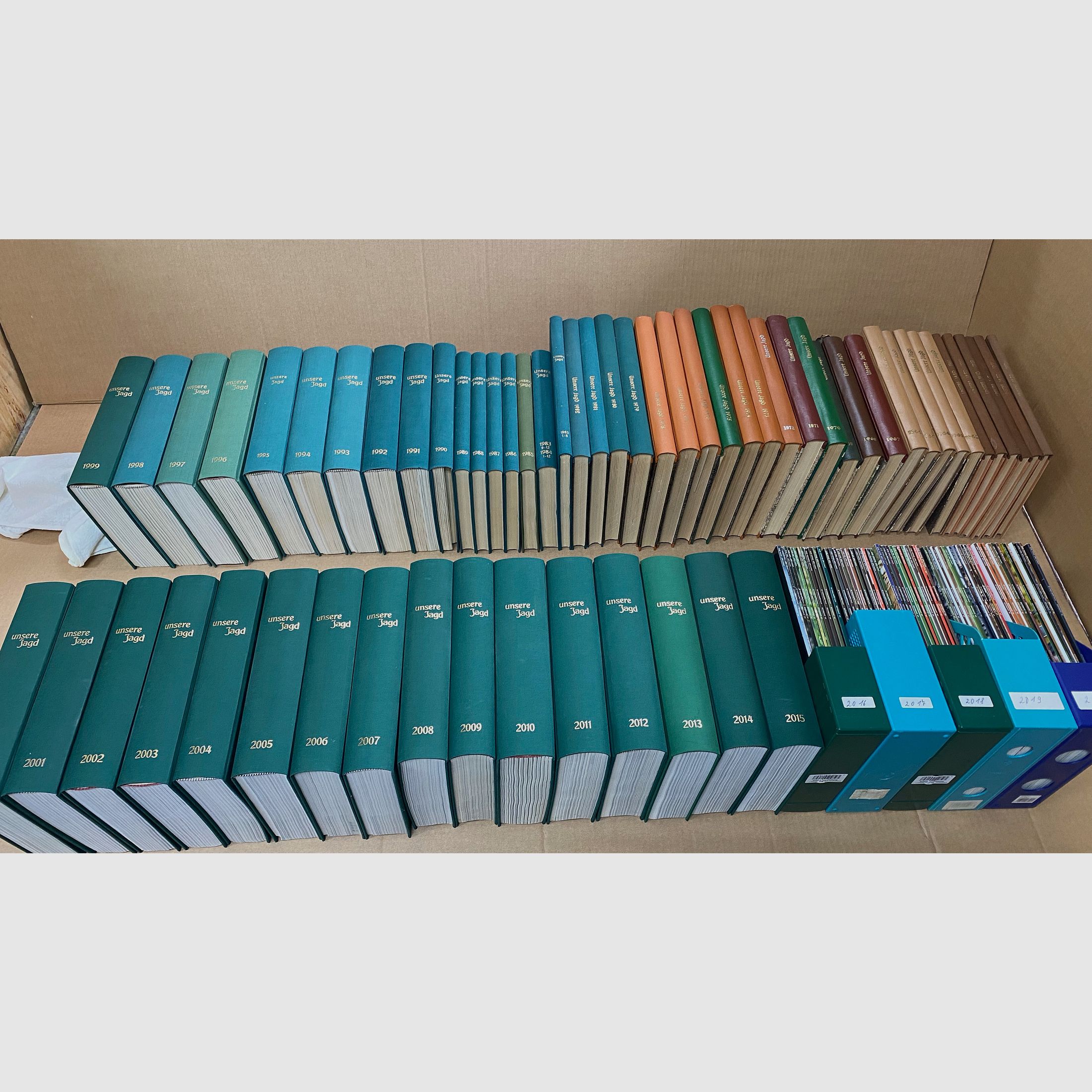 Zeitschrift "Unsere Jagd"  von 1956 bis 2020, einmalige Sammlung für Liebhaber, 65 Jahresausgaben,    Ausgaben von 1956 bis 2015 gebunden,  Jagdzimmer, Jagdbücher