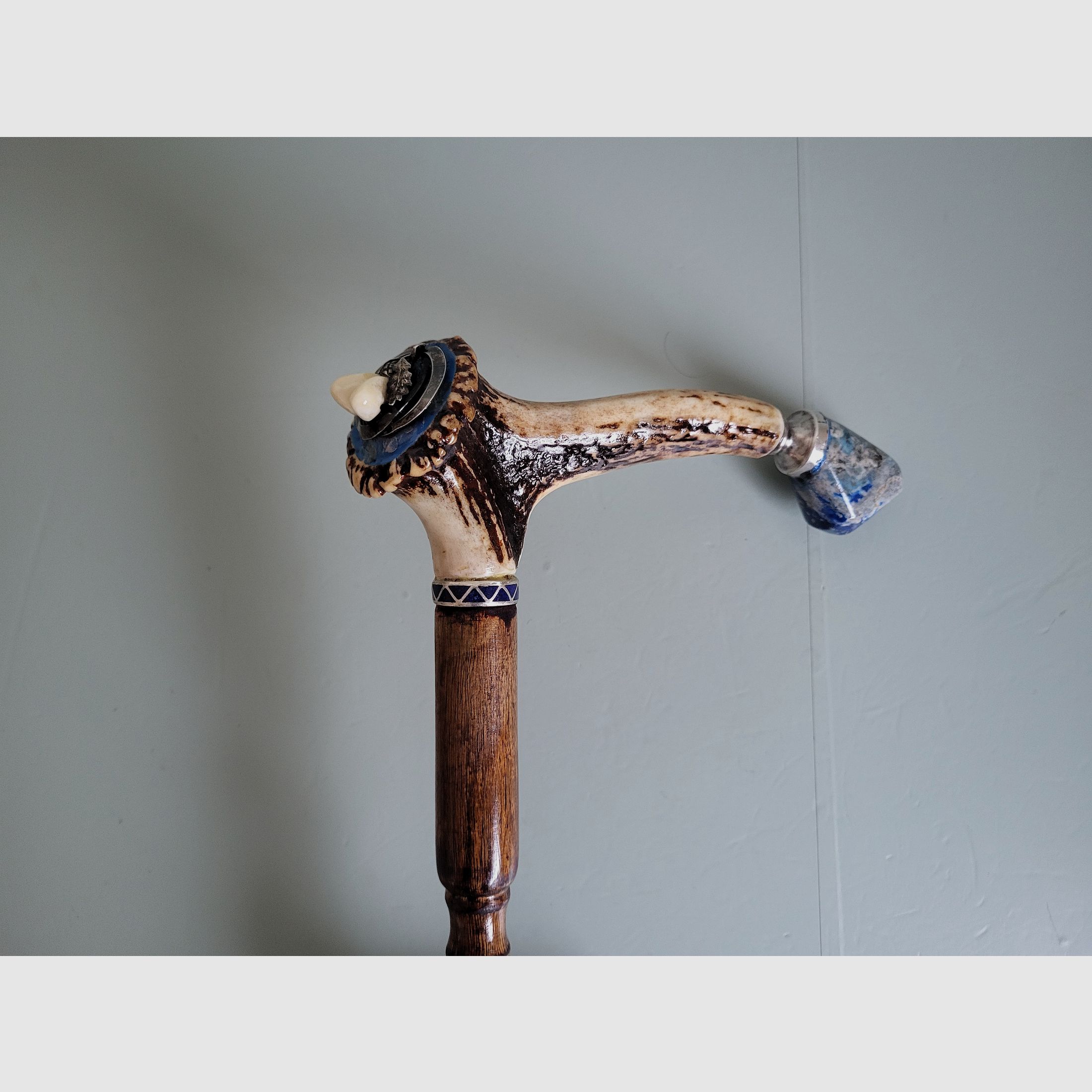 Bâton de marche de chasseur - 900 argent - Schariwari - lapis-lazuli - années 1940