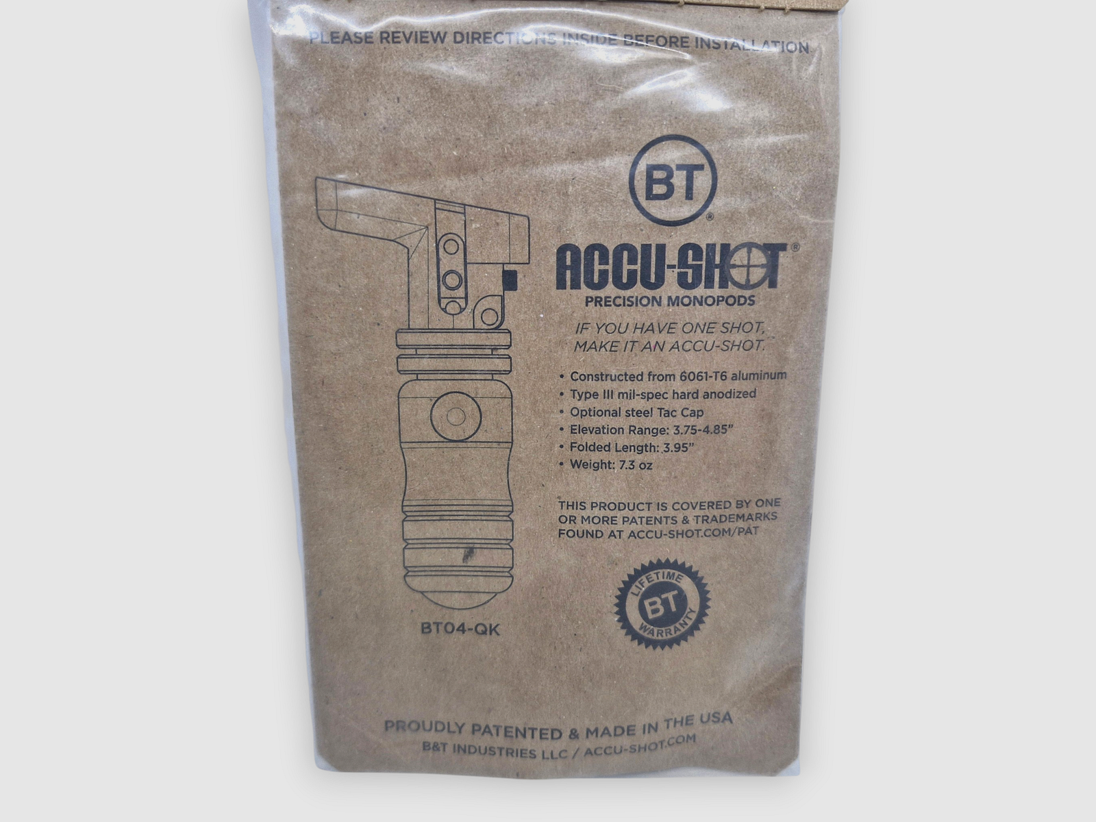 B&T Accu-Shot BT04-QK Monopod Hauteur Standard Attache Sangle Bouton Rapide Neuf OVP