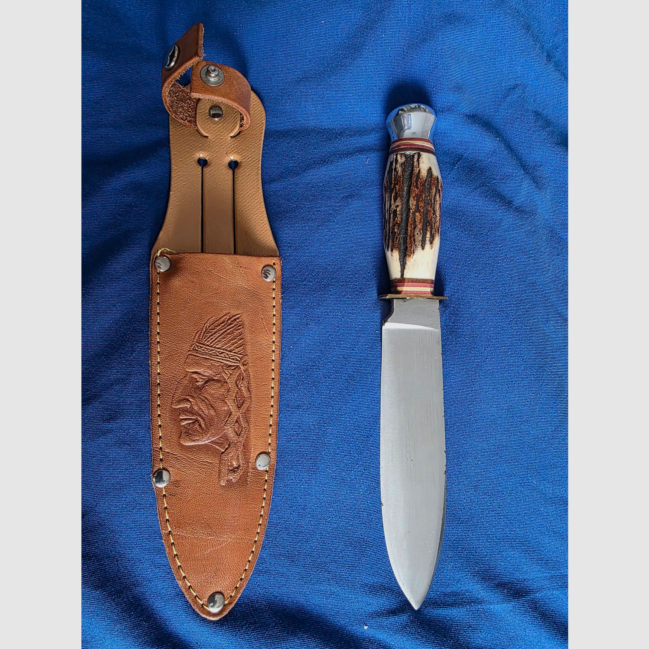 Cuchillo de caza Solingen con mango de asta de ciervo acero inoxidable Drop-Point 10,1–13 cm + funda