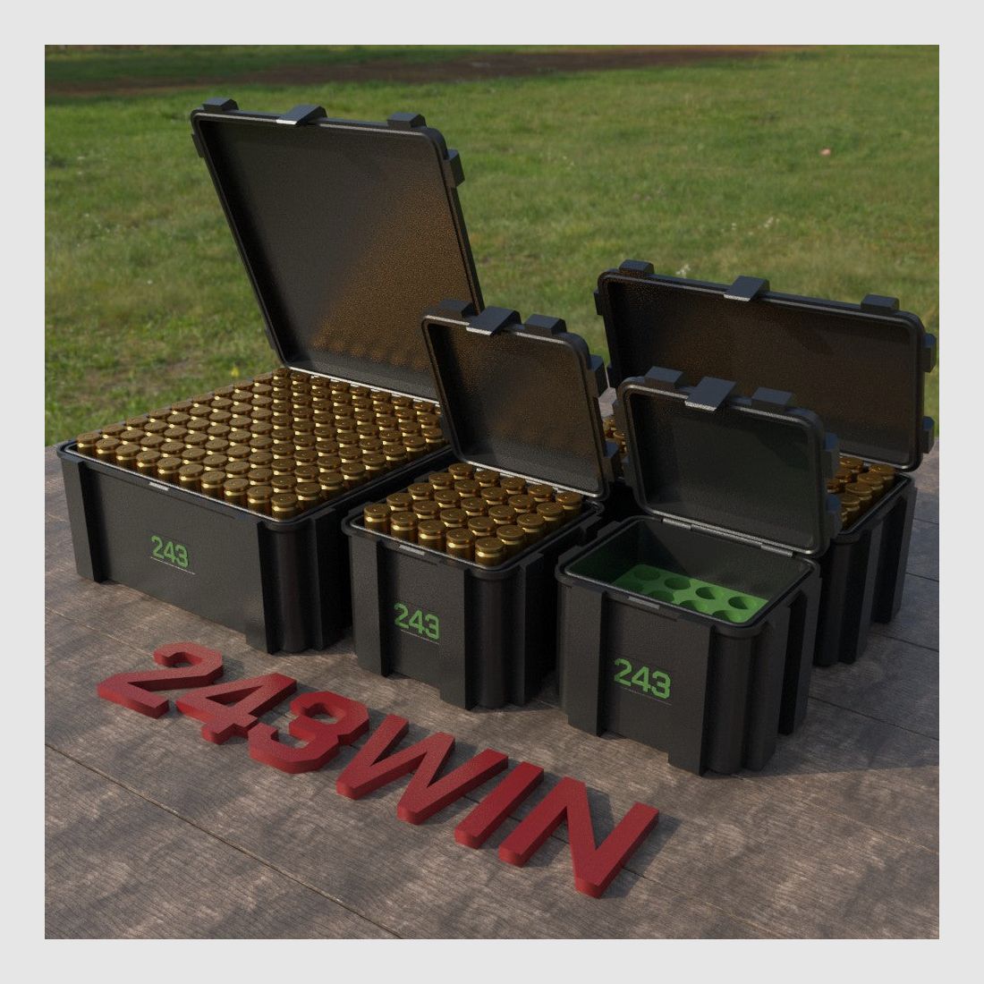 Filamelt caja de municiones / Ammo Box .243 Win - caja de cartuchos 'tapa abatible' - 20 / 25 / 50 / 100 rondas