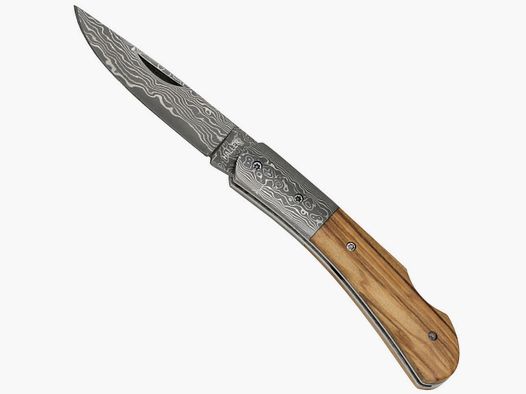 Damast Taschenmesser mit Olivenholzgriff