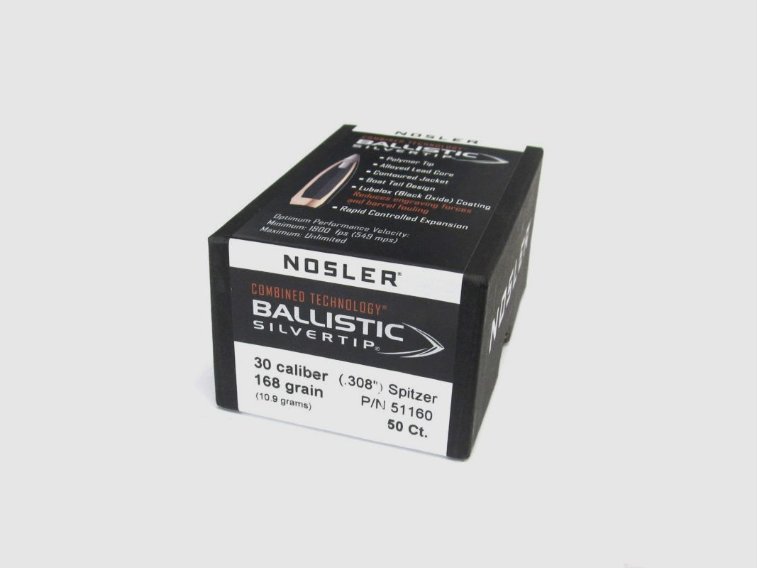 NOSLER BALLISTIC SILVER CAL30 GR168
