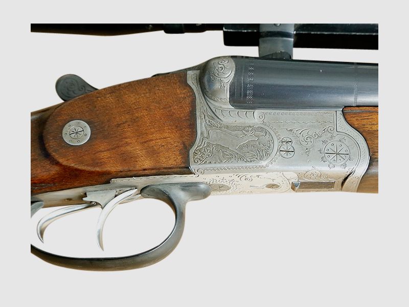 Perforación, Krieghoff Trumpf, Cal. 7x65R, 16/70 con cañón intercambiable .22 Hornet