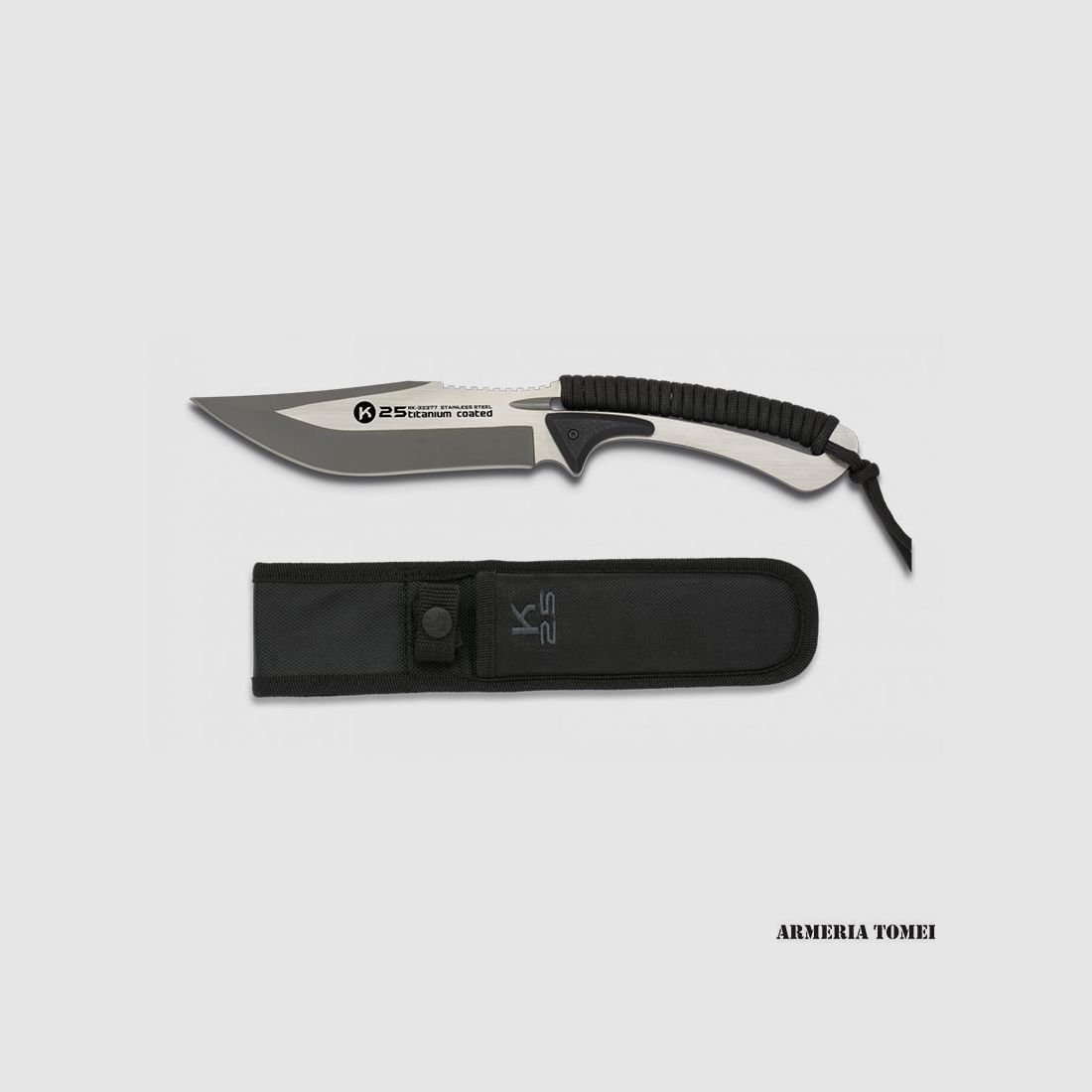 K25 – KNIFE WITH BLACK ROPE HANDLE 13.3CM BLADE