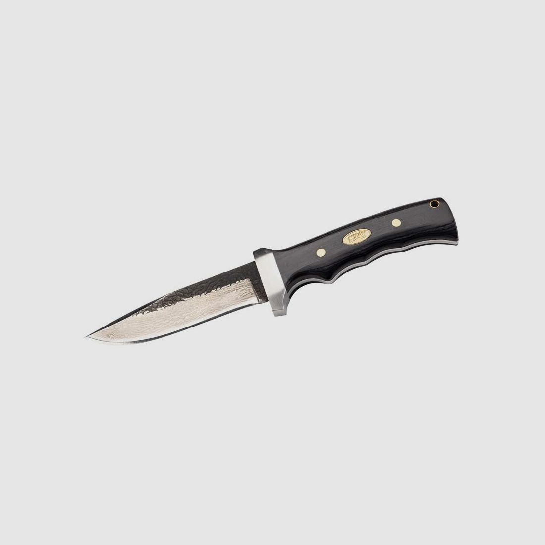 Robust hefty Damascus knife, 79-lg Damascus blade, with leather sheath