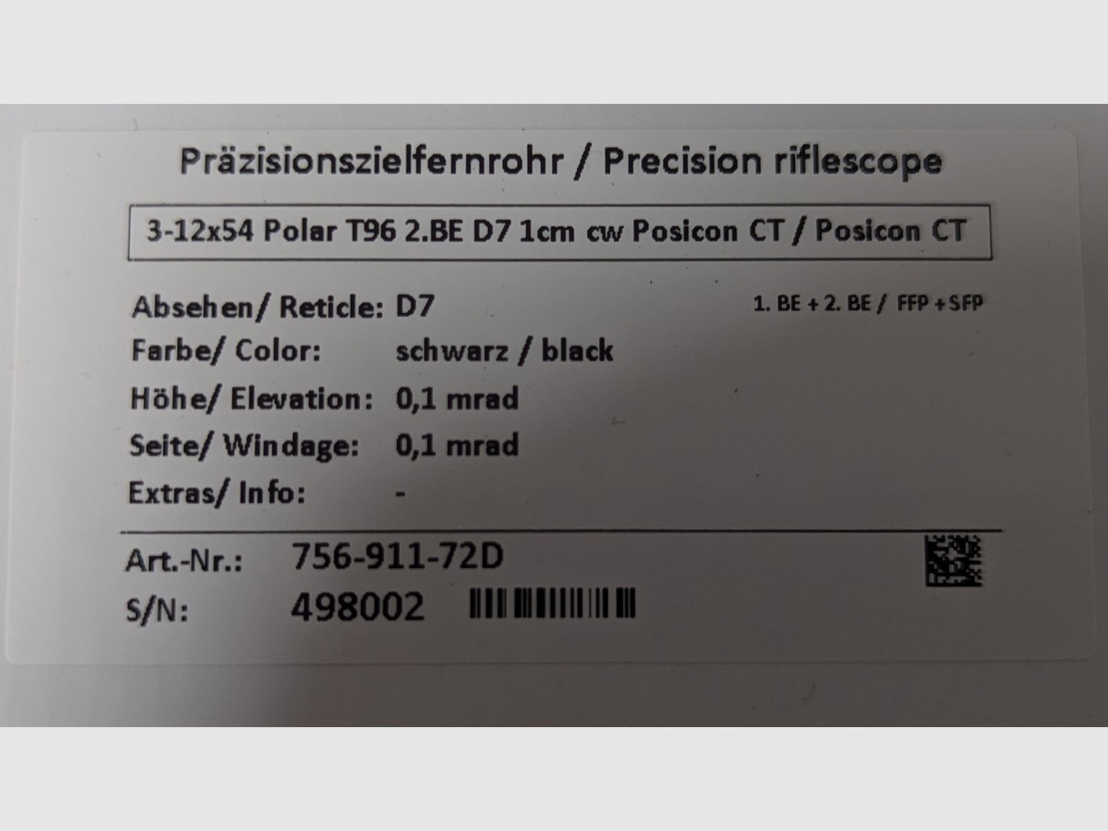 Schmidt & Bender 3-12x54 Polar T96 2.BE D7 1cm cw Posicon CT / Posicon CT