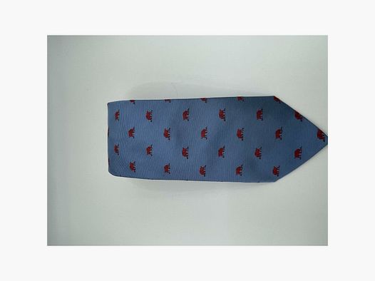 Robert Keyte tie 100% silk light blue design with red wild boars