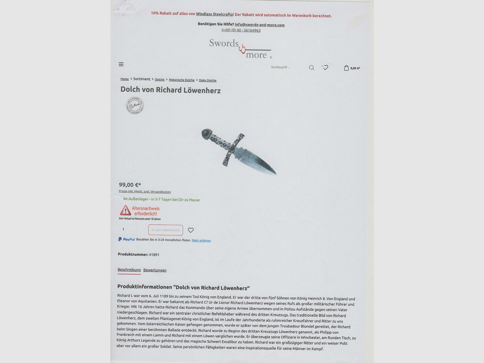 Königlicher Breitdolch von Richart Löwenherz