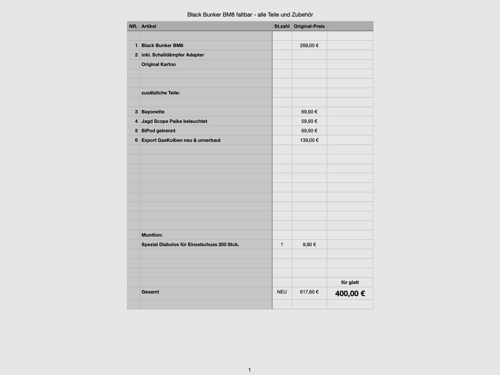 Zwarte Bunker BM8 in zwart - opvouwbaar luchtgeweer met veel accessoires