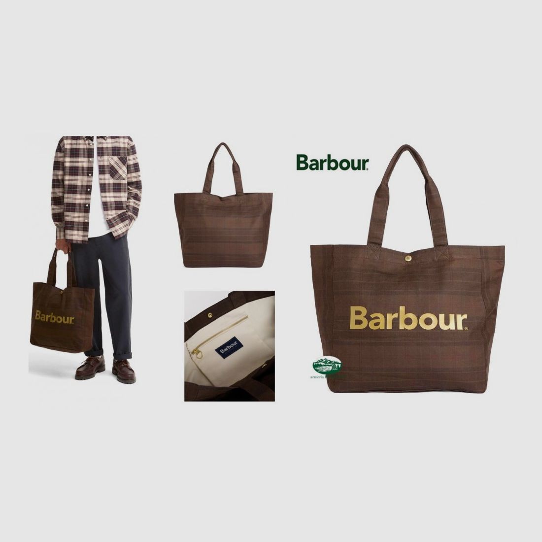BARBOUR Tote-Bag Telfield in braunem Tartan