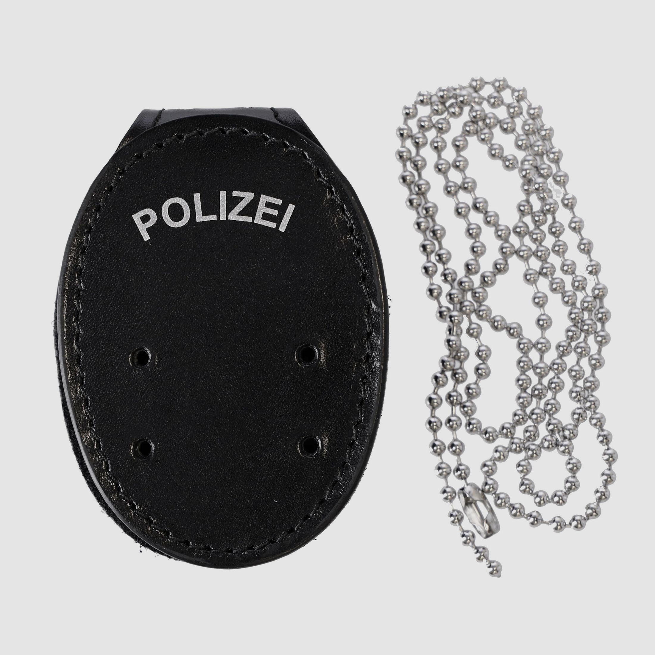 ETZEL Markenhalter mit Gürtelclip und Kette "POLIZEI"