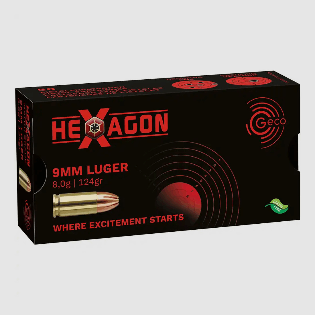 GECO 9mm Luger 124grs Hexagon 50 rounds