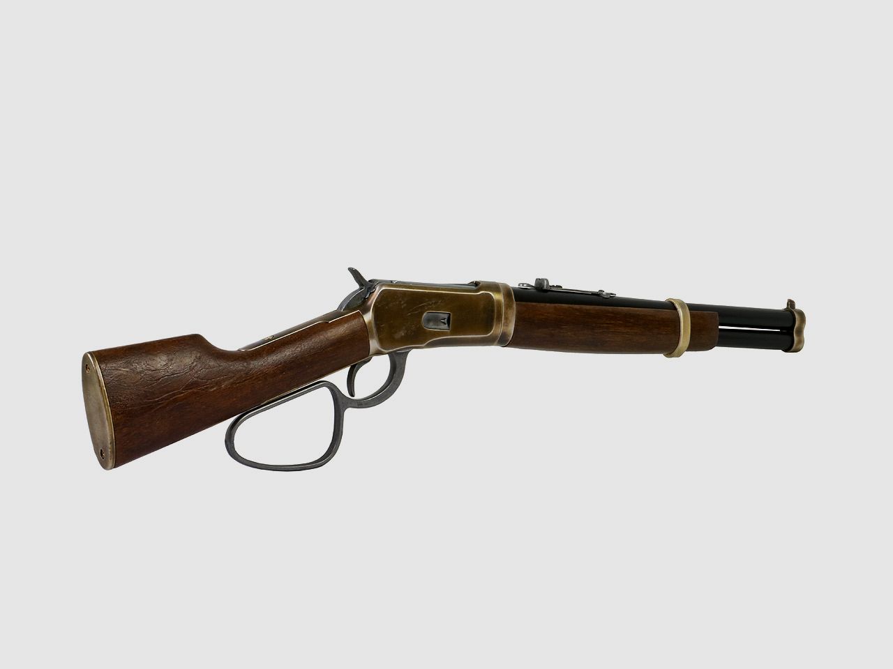 Deko Westerngewehr Kolser Winchester Mare's Leg 26 Zoll realistisches Repetieren mit HĂĽlsenauswurf LĂ¤nge 67 cm messing