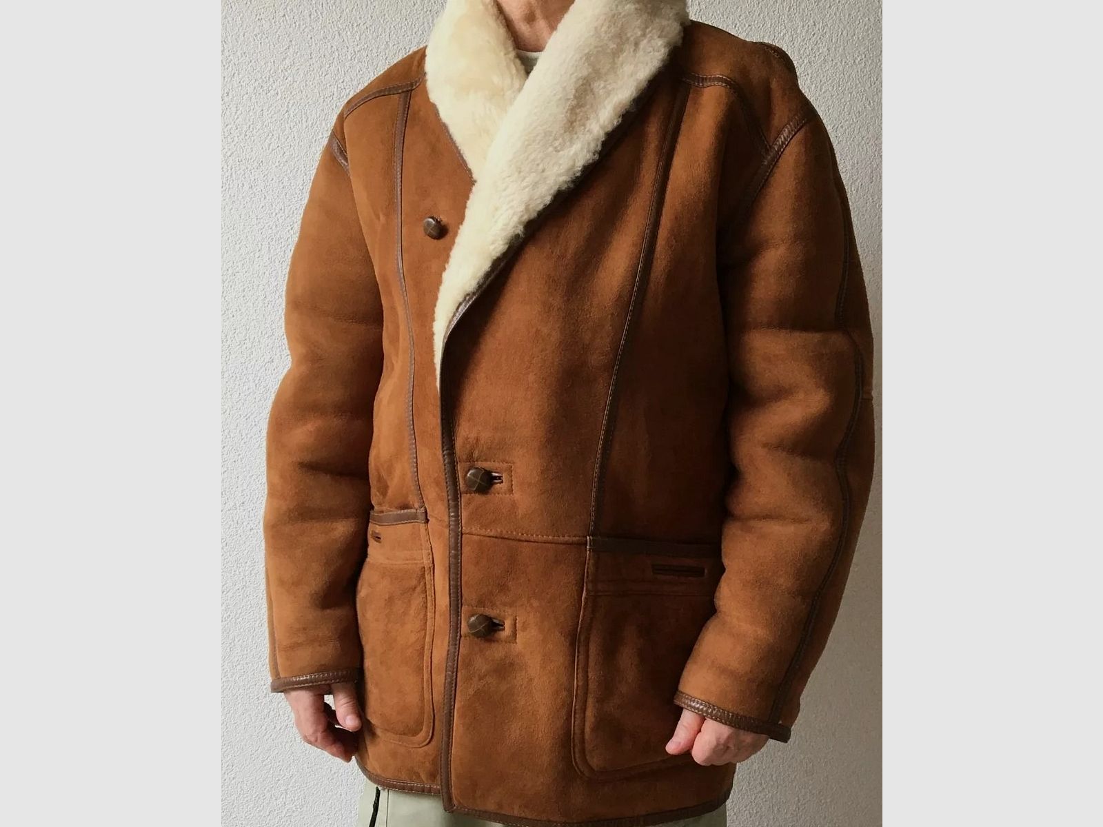 MABRUN oryginalna kurtka męska z owczej wełny (3/4), brązowa, rozmiar 50