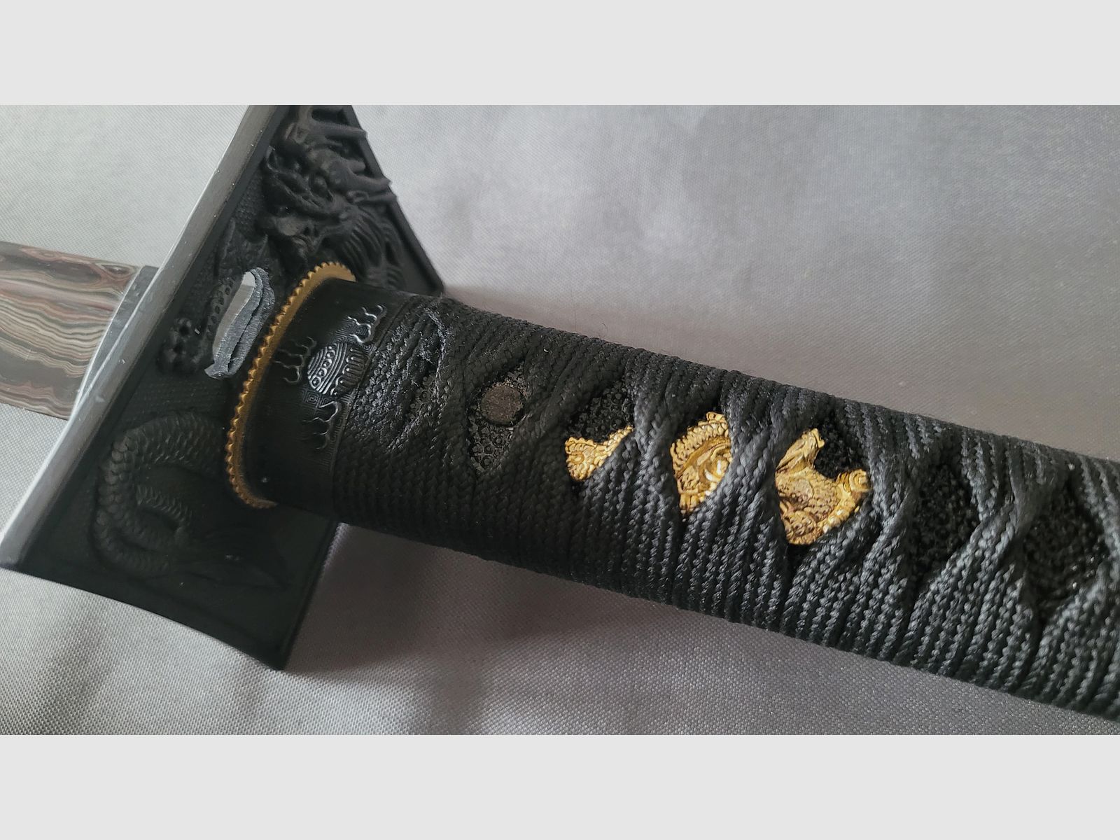 Ninjato Katana Schwert Schwarz Roter Damast wie Neu