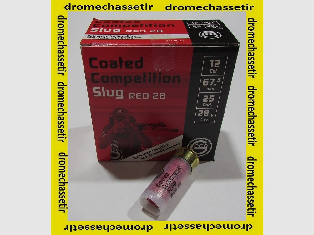 boite de 25 cartouches GECO COATED COMPETITION SLUG RED 28 cal 12/67