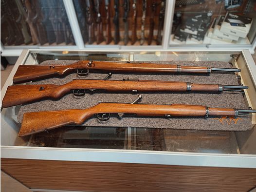 Historyczny zbiór broni – Suhl W625C (.22 l.r.) i 2× Haenel Sportmodell 33 Schmeisser Patent