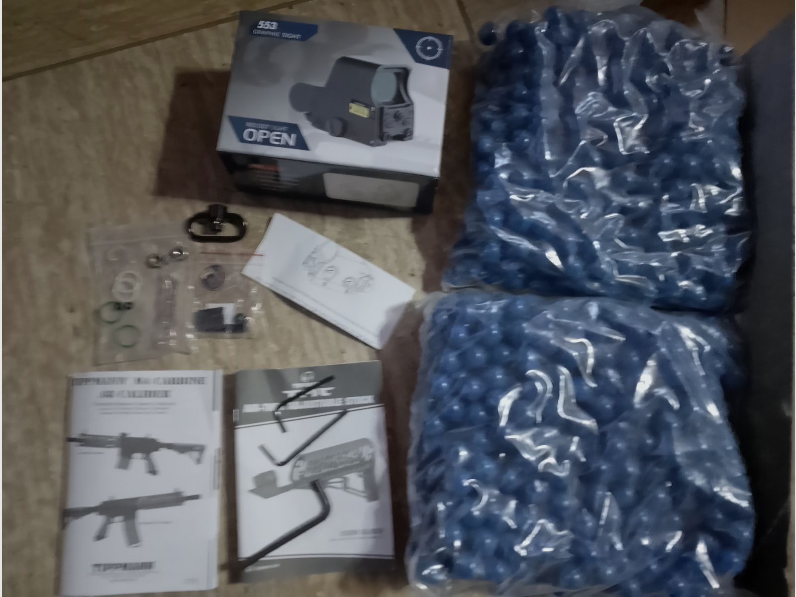Tippmann Tmc Elite Markierer Set .68 accessori tuning canna paintballs Cal 68 CO2 set mirino olografico punto rosso verde lampada LED 3 caricatori Ovp