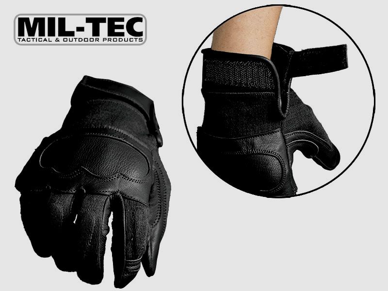 B-Ware taktische Lederhandschuhe MIL-TEC schnitthemmend KnĂ¶chelschutz Polsterung GrĂ¶Ăźe L schwarz