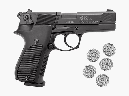 Walther CO2 Pistool CP88 4,5mm Diabolo Zwart - 5 Trommelmagazijnen - NIEUW