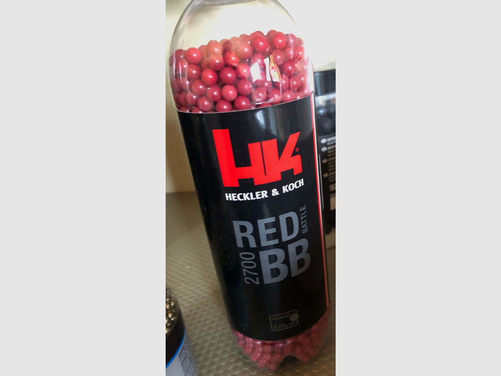 Heckler & Koch, Red Battle BBs, bottle, 0.25 g, opened almost full bottle (2700 pieces content), airsoft
