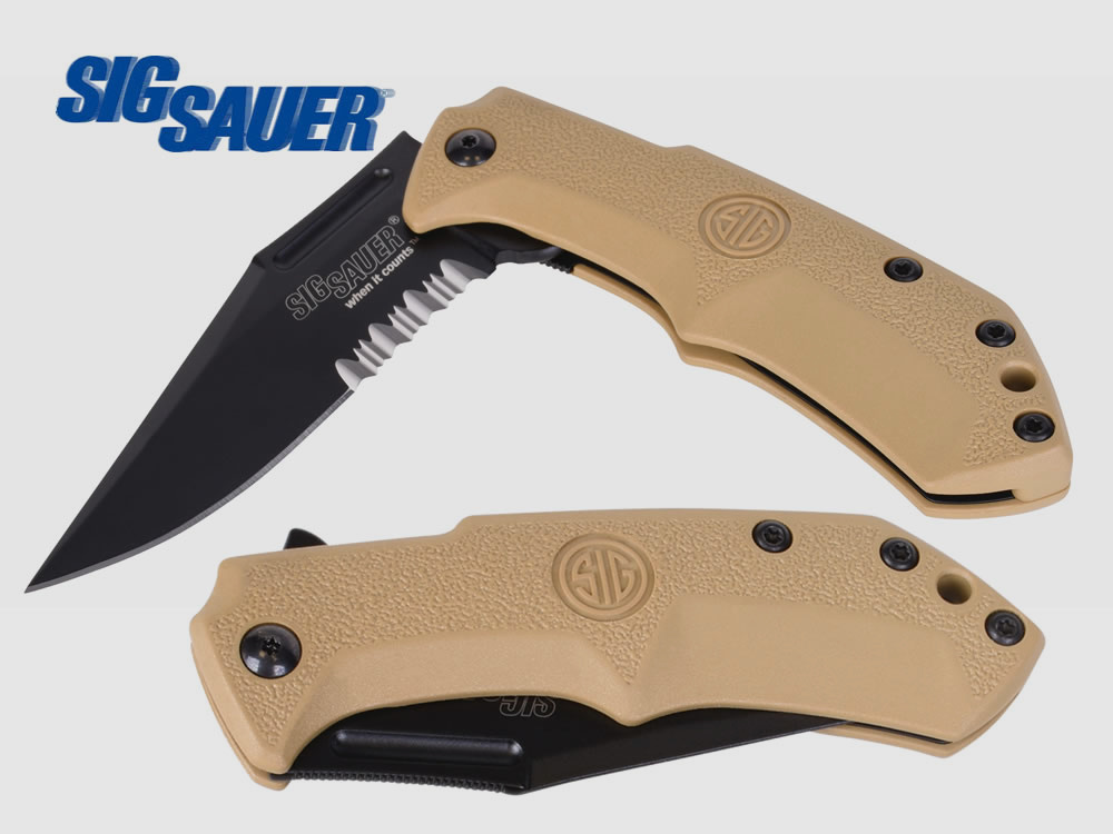 Taschenmesser Sig Sauer M1 TAN, Tactical Folding Knife, Clippoint-Klinge 90 mm, GĂĽrtelclip