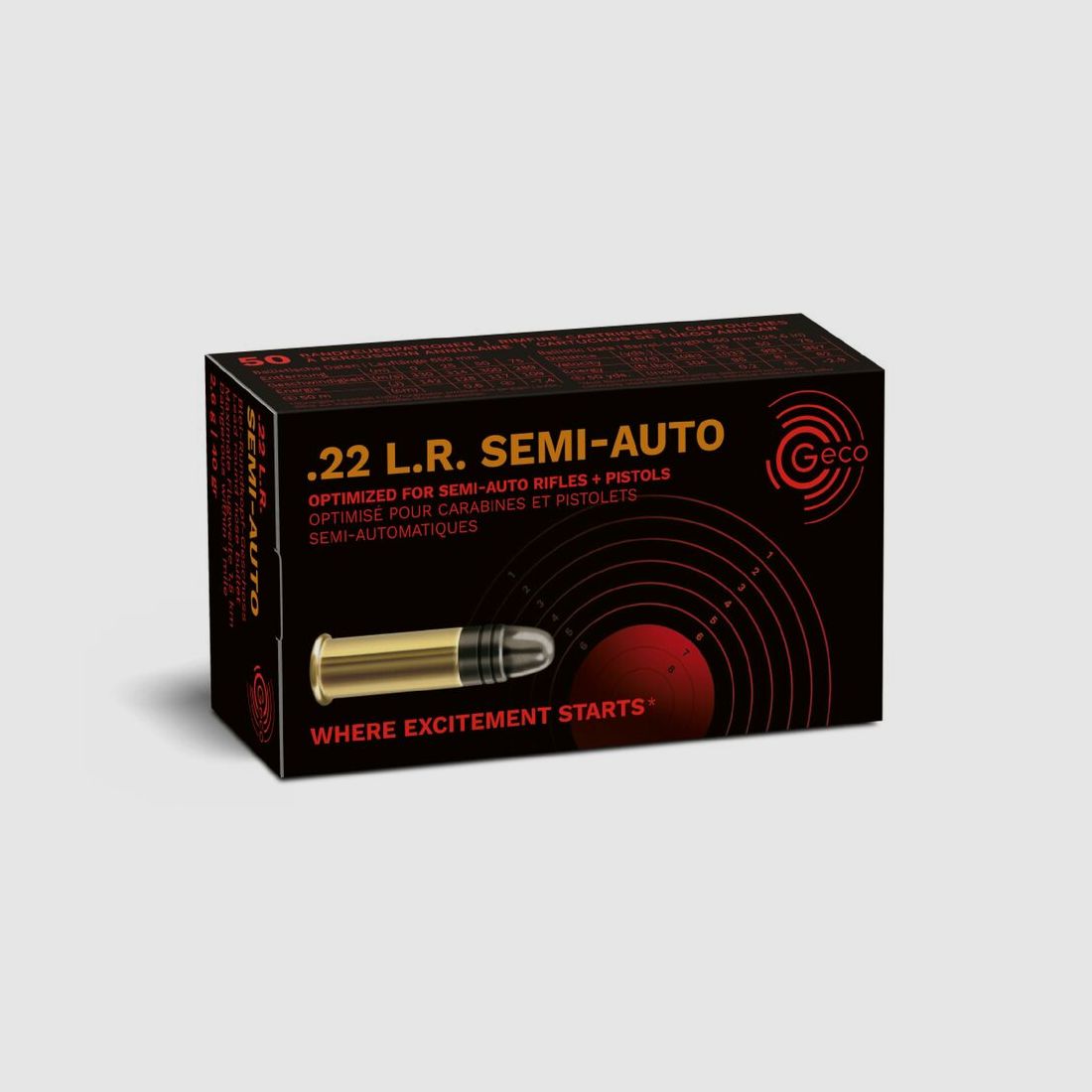 Geco Fusil Semi-Automatique .22 LR 2,6g / 40GR LRN 50 cartouches