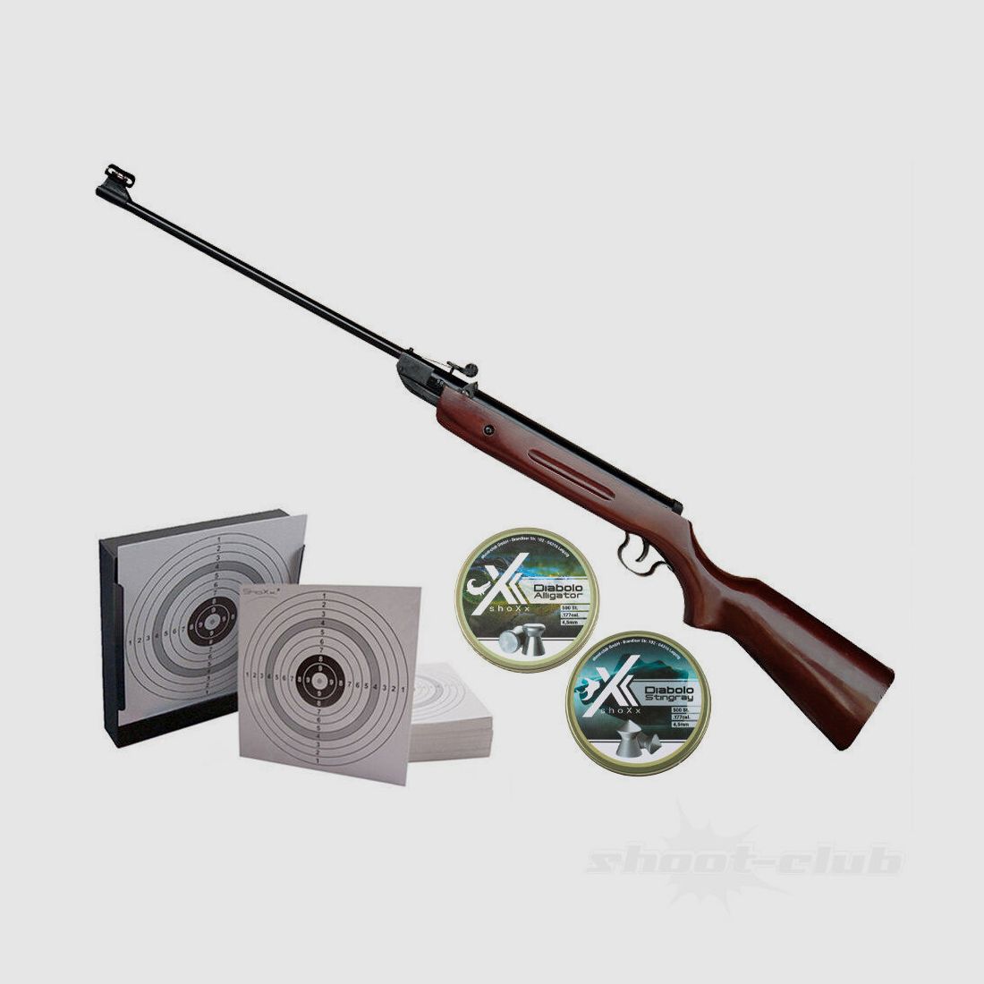 Fucile ad aria Norconia B2 calibro 4,5 mm set con scatola per bersagli