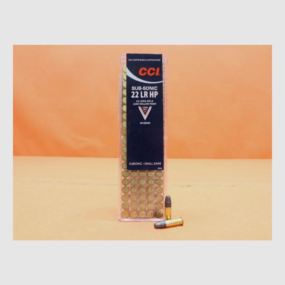 CCI. Cartridges .22lr CCI 40grs HP (0056) Subsonic VE 100 cartridges SV: 1050fps / 2.6g hollow point subsonic
